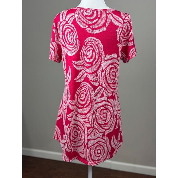 NEW LuLaRoe Womens Knit Tunic Top S Short Sleeve White Pink Floral Scoop Neck - Picture 4 of 7
